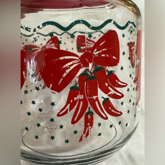Vintage AGC Ribbon Bow Chili Peppers Red Floral Pattern Clear Glass Canister Jar - Picture 11 of 16